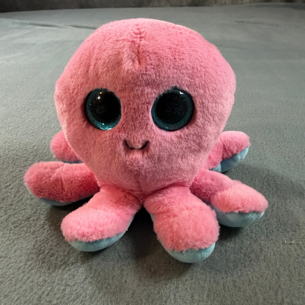 Ty Beanie Boos Sheldon Octopus Pink Blue Large Glitter Eyes Plush Stuffed Animal